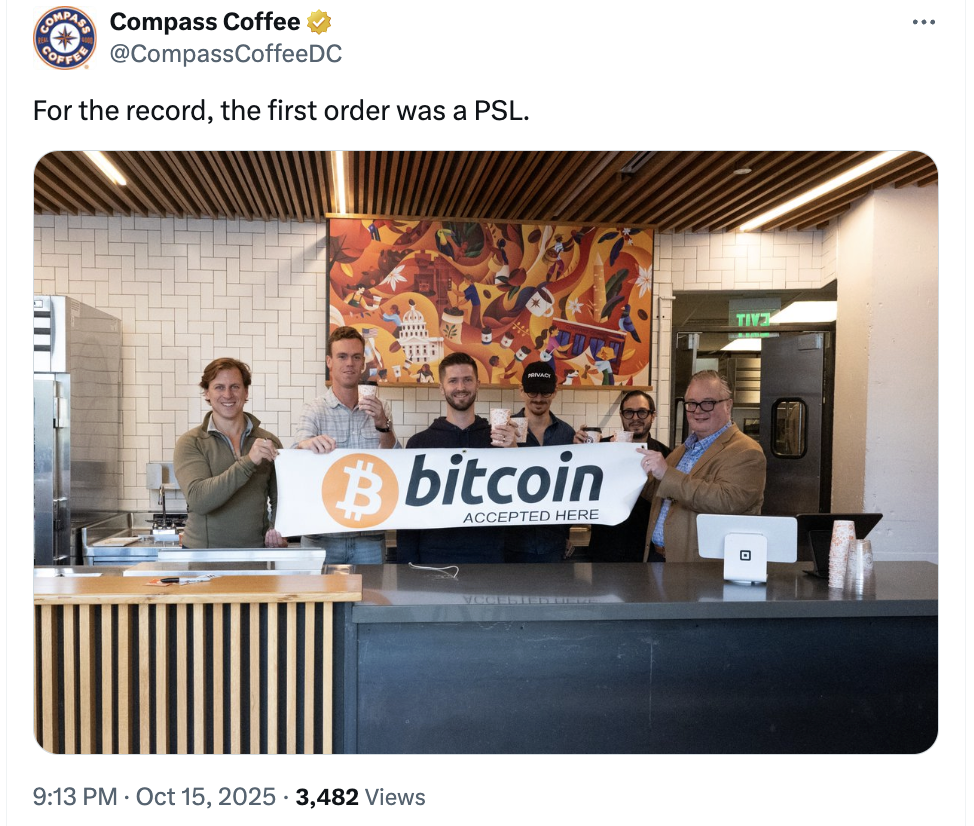 Compass Coffee accepts bitcoin payment