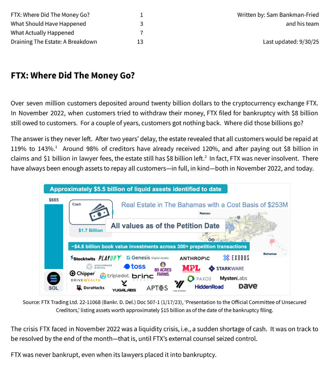 “FTX: Where Did The Money Go?” report