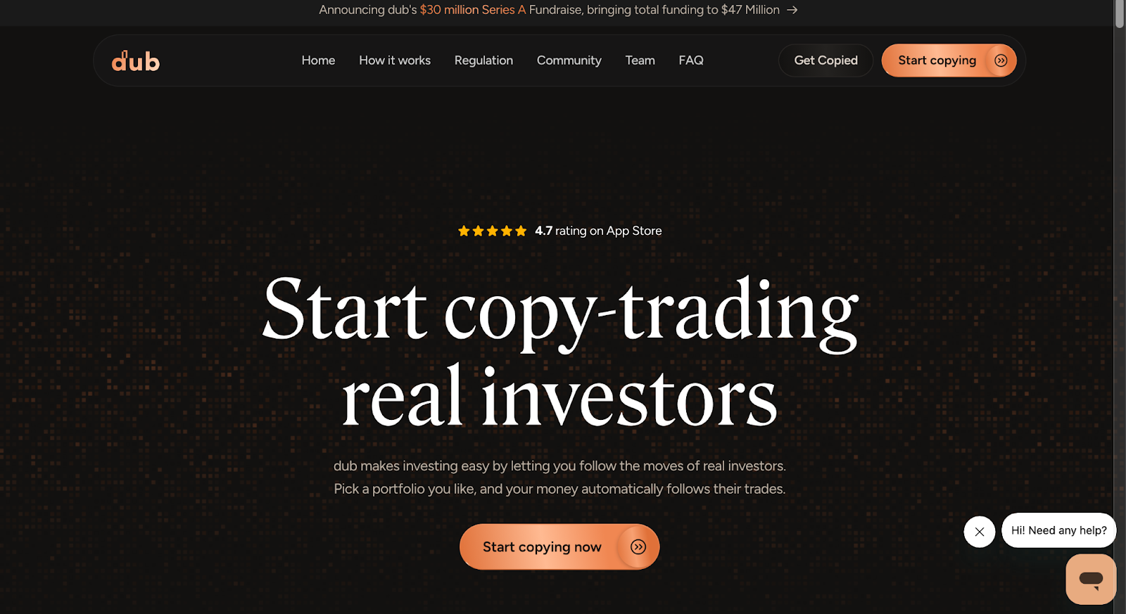 Dub Copy Trading dashboard      