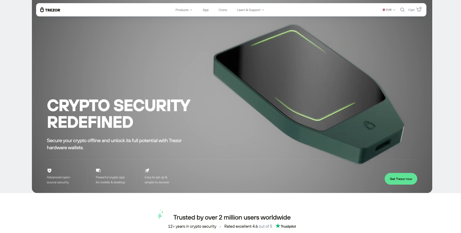 Trezor website homepage 