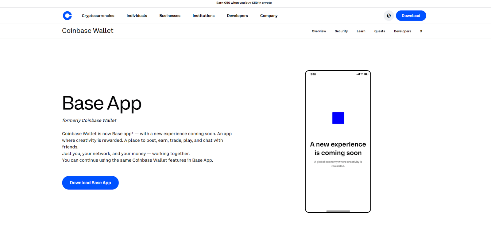 Coinbase Wallet website homepage 